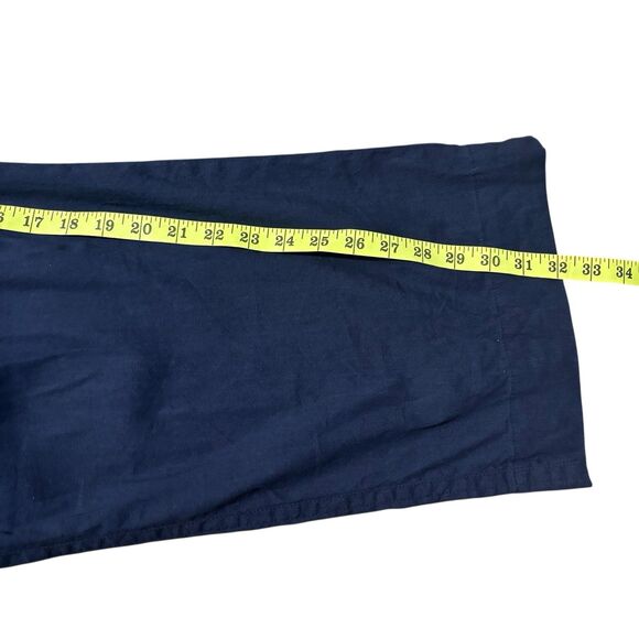 VINCE Pants Women’s Large Navy Blue Linen Blend Wide Leg Pleated Pull On Trouser - Picture 4 of 8